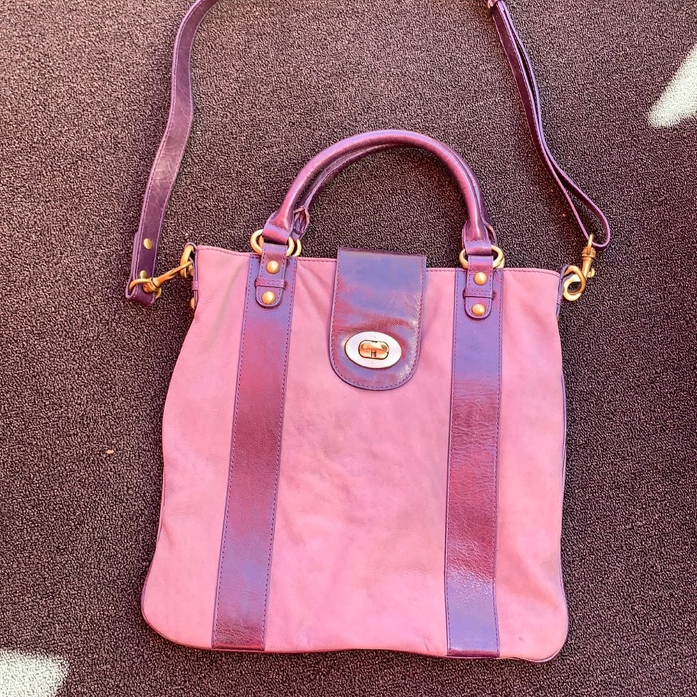 Jones Bootmaker purple leather and suede handbag